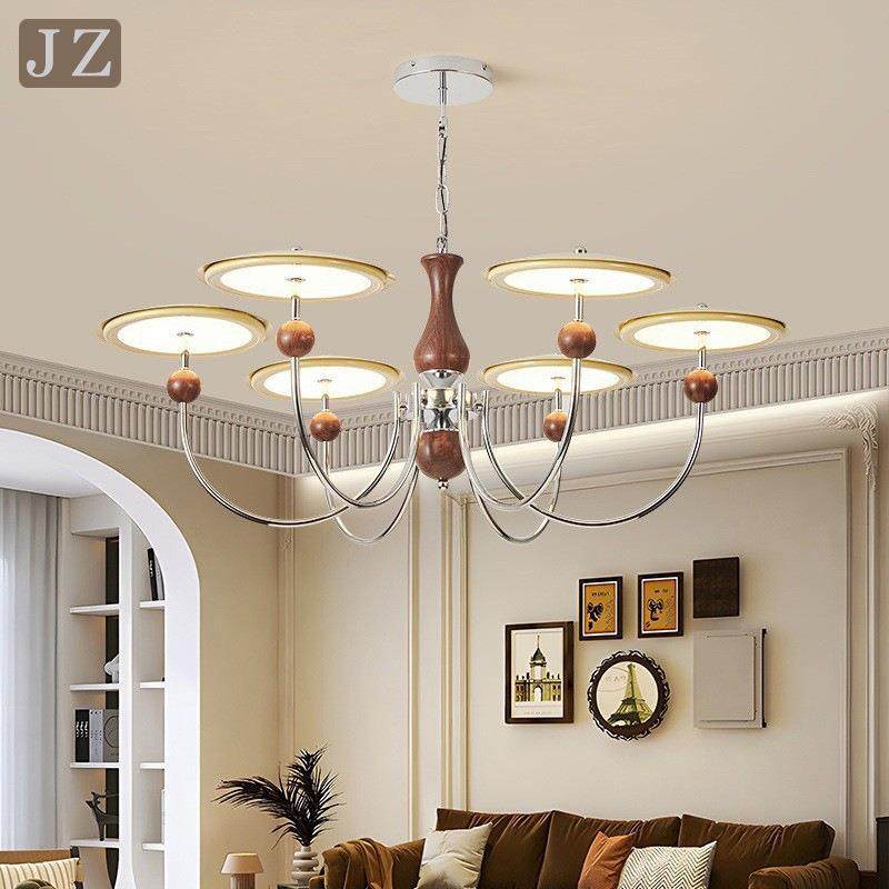 法式中古客厅吊灯复古卧室餐厅主灯奶油木纹色全光谱护眼全屋灯具,家装灯饰光源,智能吊灯,淘宝优惠券,粉丝福利购,淘宝优惠卷