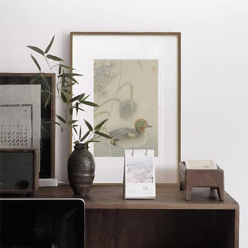 新中式摆台玄关斗柜装饰画工笔花鸟草虫挂画中古淡雅餐厅茶室壁画