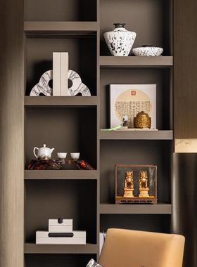 新中式中古博古架高档装饰品摆件书房书架茶室设计师组合