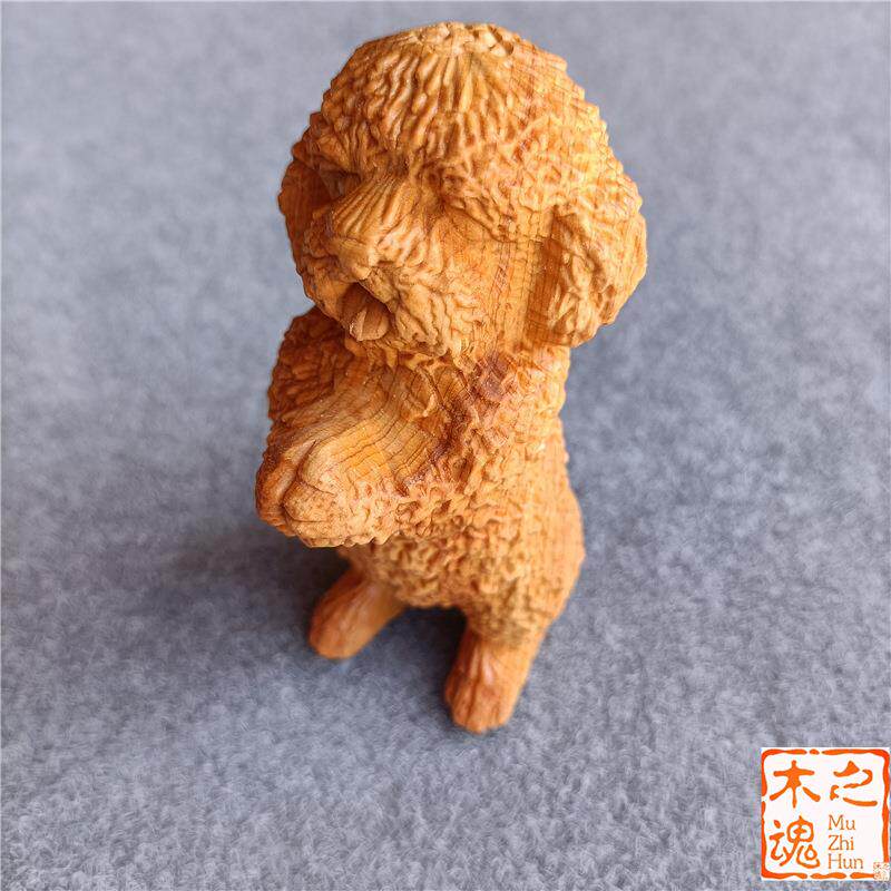 崖柏黄杨木雕创意泰迪狗车载装饰品招财狗男士手把件汽车小摆件