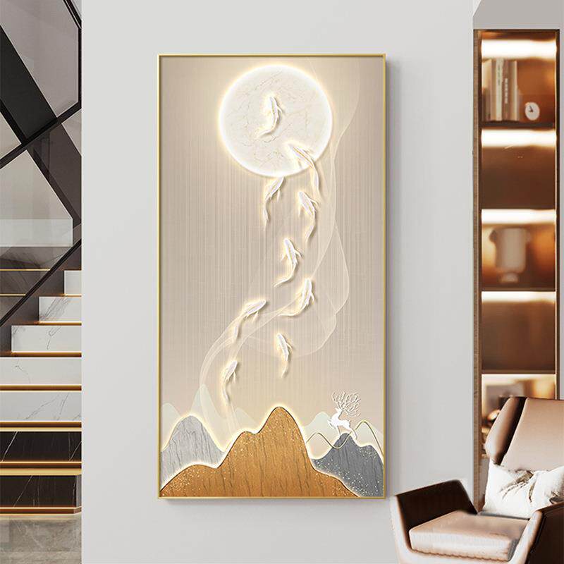 鱼图入户玄关装饰画轻奢风客厅走廊过道壁画现代简约正对门挂画