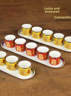 招财进宝招财进宝，三连五连陶瓷仙家财神酒杯，餐桌茶杯，祭台用