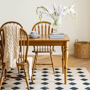 美式复古全实木餐桌家用小户型北欧餐桌椅组合简约饭桌子原木家具