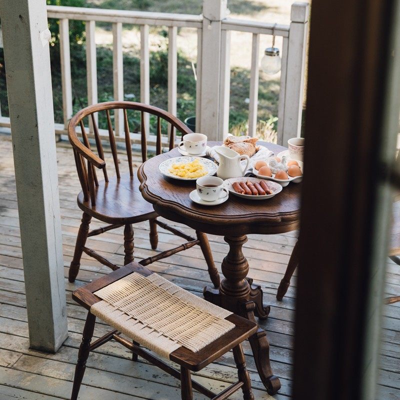 伍零壹室 美式实木小圆桌 客厅阳台咖啡桌复古沙发边几圆形小茶几
