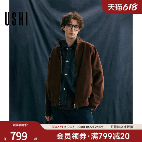 USHI悠时复古时尚立领夹克外套