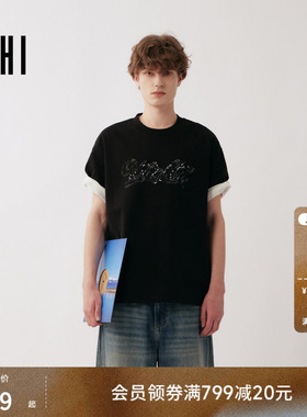 USHI悠时 潮酷印花钉珠时尚休闲松弛感阔形短袖T恤2026年春季男装