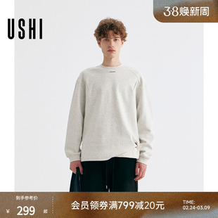 USHI悠时 时尚结构线设计感潮流松弛圆领休闲长袖T恤宽松舒适男装