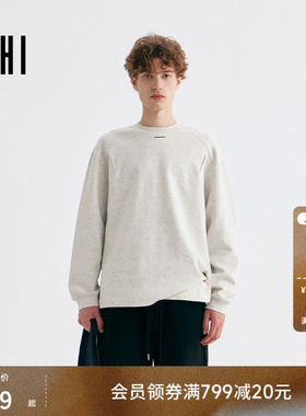 USHI悠时 时尚结构线设计感潮流松弛圆领休闲长袖T恤宽松舒适男装