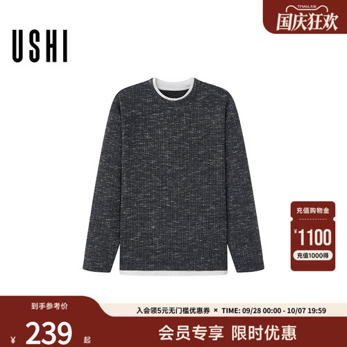 黑色花纱撞色拼接微阔假两件长袖