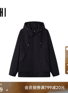 USHI户外运动通勤外套男立领连帽加厚悠时男士双领连帽夹克男