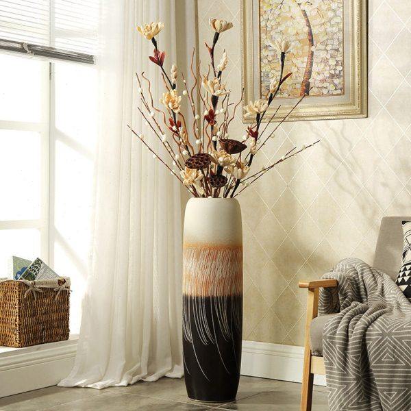 手工陶瓷落地花插花干花欧式大摆件客厅现简约家居饰品电视柜,家居饰品,花瓶,淘宝优惠券,粉丝福利购,淘宝优惠卷