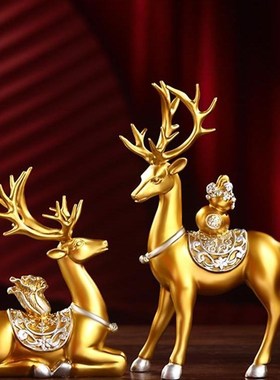 泉屿新摆财大号鹿摆件客厅电y视柜家里轻奢面酒柜入户玄关家居