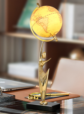 轻奢创意铜彩绘舞者摆件客厅书房办公F室电视柜装饰品可发光地球