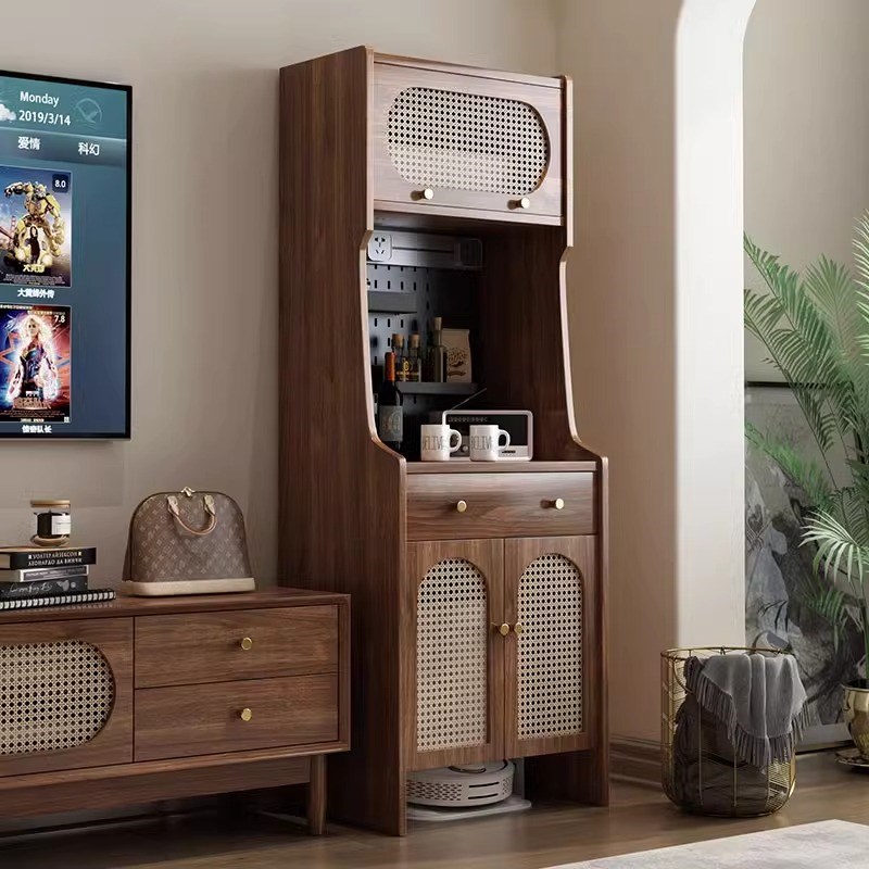 实木扫地机器g人置物柜餐边柜藤编中古风客厅边柜茶水柜子储物柜