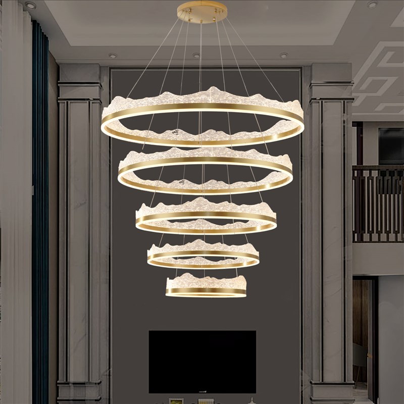 客厅吊灯b现代创意大气别墅复式楼loft大厅环形商铺新中式山水灯
