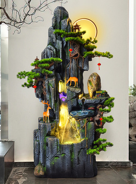 室内招财假山流水造景装饰品摆件阳台H循环水景喷T泉落地水幕墙鱼