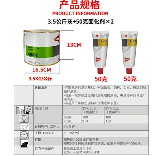 进口杜邦668R钣金腻子合金灰 耐高温快干原子灰2K钣金灰填坑补土