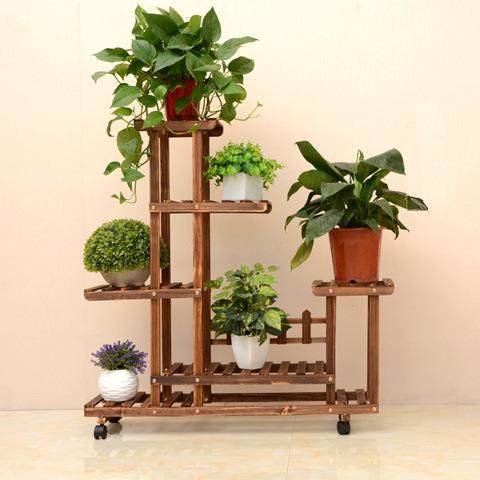 家用防移腐实木质花多架子层落地阳台室内多肉萝花11盆架绿动置物