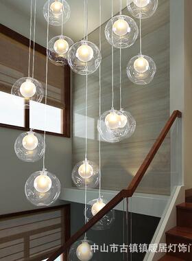 楼梯吊灯lof公北欧泡泡球楼现代复寓式跃层中空客厅楼梯t929间长