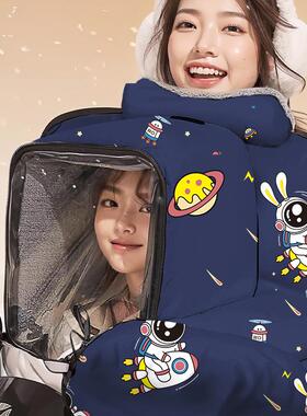 风亲子款电动车挡被冬小季41641孩加绒加电厚防水加大带窗户瓶车