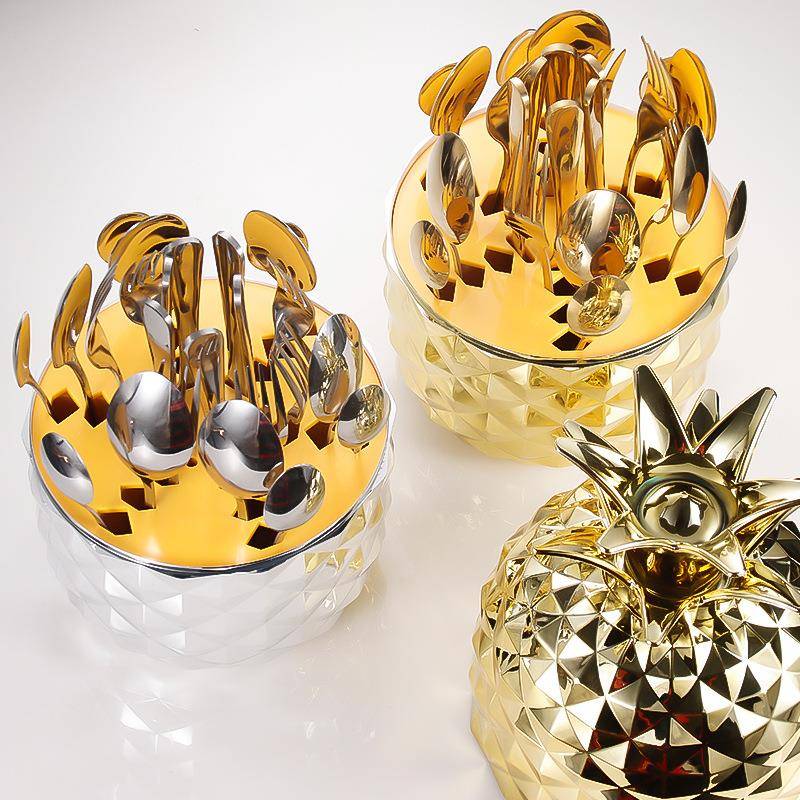 源头网红菠萝AS心境蛋轻奢不锈高钢餐具豪华西餐具刀档叉菠萝蛋24