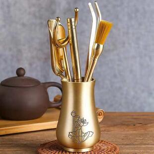 黄铜茶道六君铜子茶夹功夫具配件茶套装茶61102刀茶勺养壶笔茶道