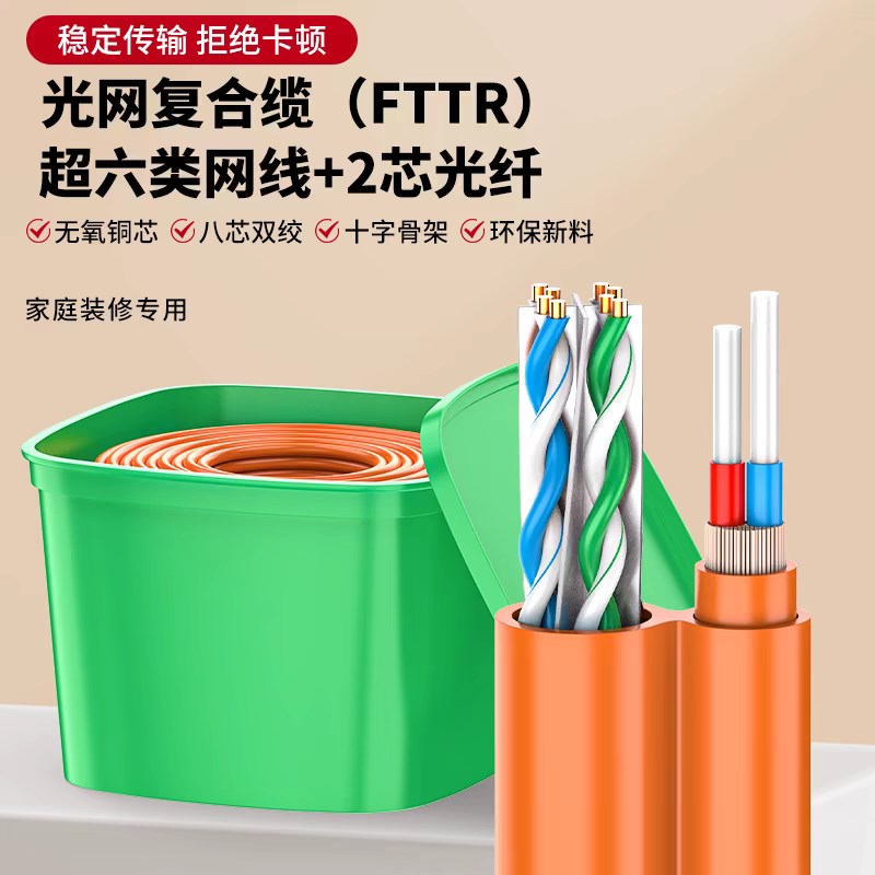 超六类网线+2芯光纤光网复合线整A箱家装预埋专用FTTR全屋光纤组