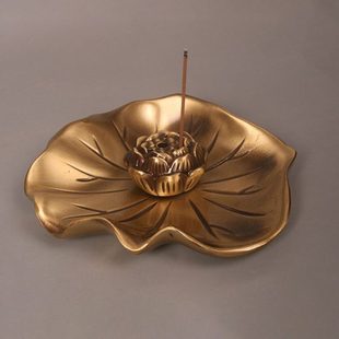 铜朴匠 纯铜香插线香炉 仿古荷叶 莲花家用室内檀香炉线香插 香盒