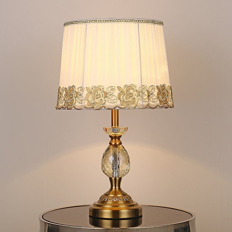 欧式现代简约K9布艺水晶台灯 家用酒店卧室装饰柜U头灯床头灯 爆
