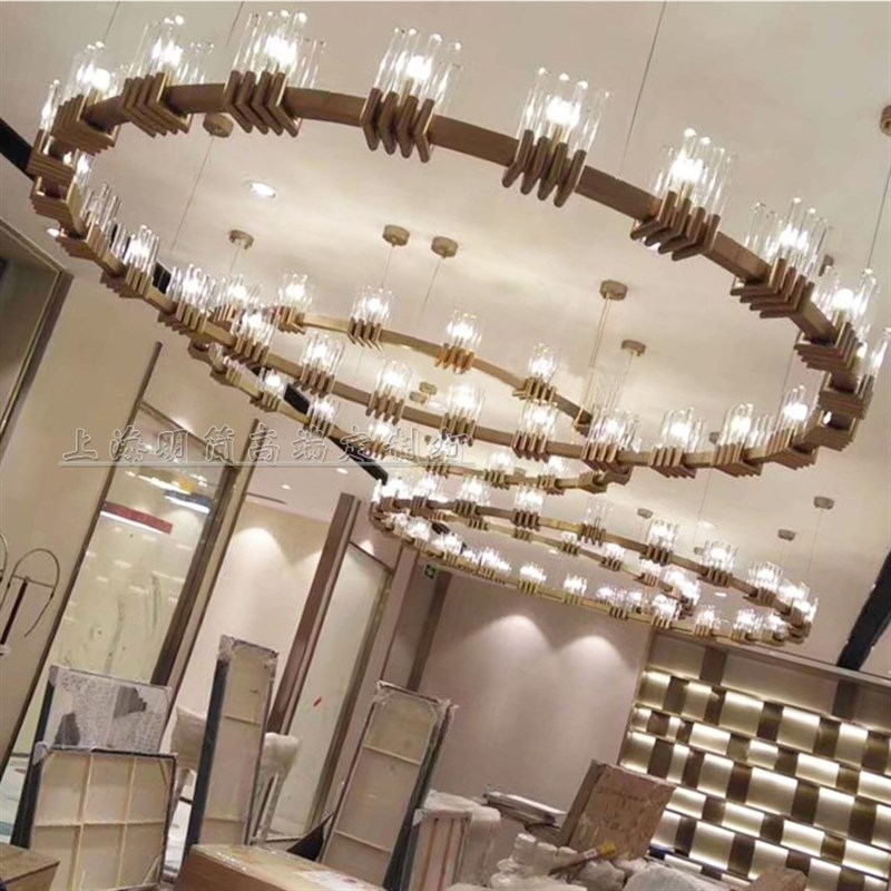 圆环形玻璃不锈钢酒店吊灯餐x厅灯饭店包厢酒店大厅宴会厅包间灯