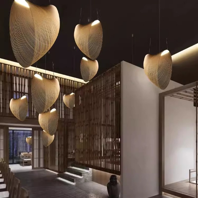 日式诧寂风异形木艺吊灯北欧创意个性极J简客厅餐厅咖啡厅装饰灯