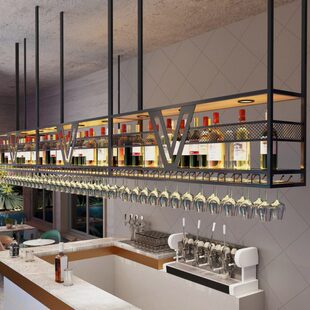 吧台上方酒架吊架悬挂式高脚杯架倒挂铁艺酒杯架工业风吊柜置物架