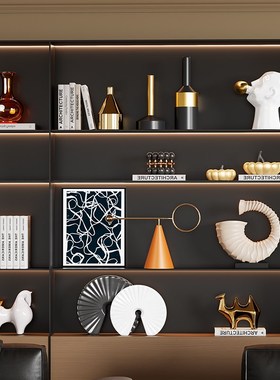 现代高档样板房客厅隔断柜沙发背A景壁龛摆件书房博古架艺术装饰