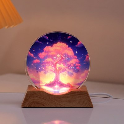 七夕节梦幻d生命树水晶小夜灯彩印创意图片定制生日礼物送女生女