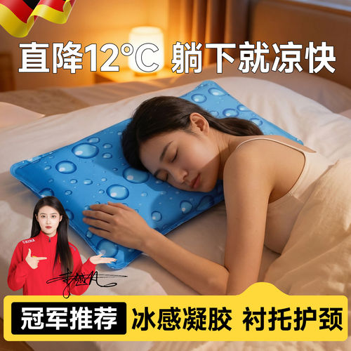 德国成人冰枕降温神器护颈椎助睡眠凝胶办公室午睡凉感免注水枕头