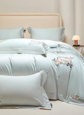 A类夏60支长绒棉全棉品纯色绣四刺件000000套春高端床上用加大床