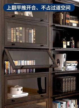 美实木MSG6080书柜玻#门书架防尘落地置式物架客厅矮璃储物柜胡桃