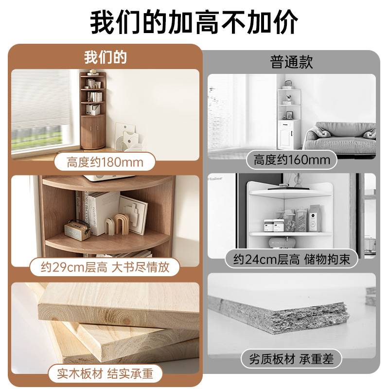 实木三角转角柜墙角柜沙发边拐角靠墙小型书架置物架落地卧室书柜