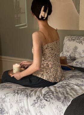 法式复古天竺棉棉四件套水墨画全针织A糯类FYR婴儿超软裸睡床笠款