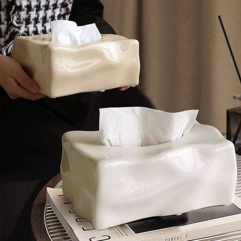 防水陶瓷奶油风纸巾盒客厅轻奢摆件家用现代简约餐桌餐巾纸盒纸抽