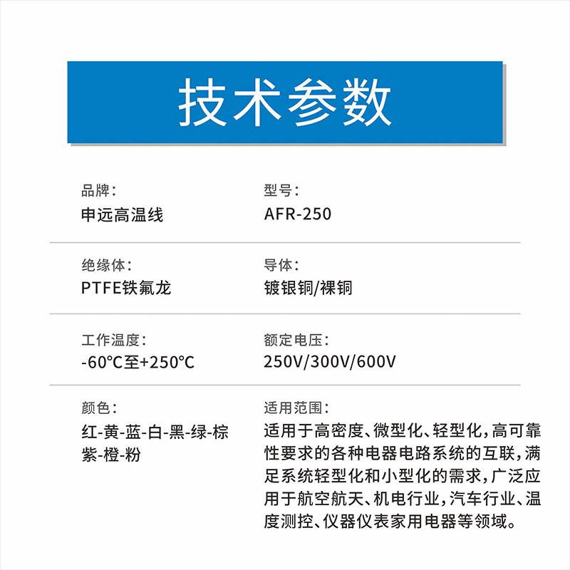 申远高温线AFR-250绕包电线 J30J连接器绕包线21/0.08 PTFE绕包线