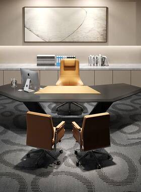美烤漆老板桌设计师时尚异总形办饰公轻奢黑色HCO1231创意裁老板