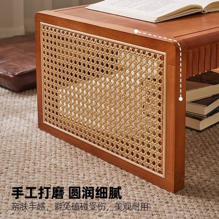 实木藤编茶几飘窗桌子榻榻米茶台阳台小茶桌方桌炕几学习桌