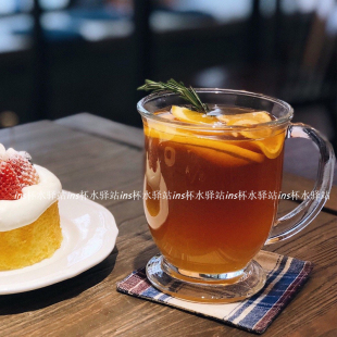 复古英式ins带把手高脚玻璃杯冷饮杯果汁杯咖啡酸奶杯茶杯大容量