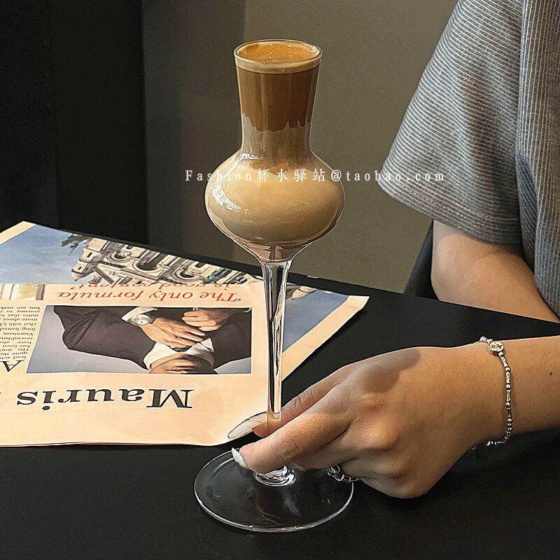 新中式冷萃茶杯玻璃杯茶馆品鉴酒杯高脚闻香杯鸡尾酒杯冷泡茶杯子