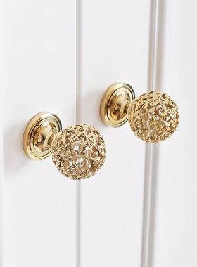 indoors原创设计法式复古金色柜门把手衣柜门抽屉黄铜镂空球形拉