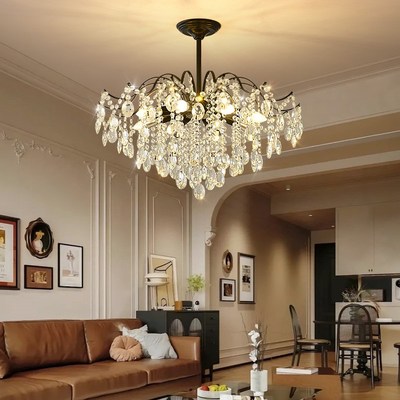 黑色高级感水晶吊灯法式p中古轻奢客厅灯复古餐厅灯2024新款卧室
