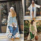 女度假沙滩外套 女泳衣外搭比基尼罩衫 欧美风涤纶印花长款 开衫