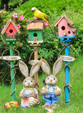 创意wlcome地插鸟屋田园摆件阳台户外院子装P饰花园别墅布置欢迎