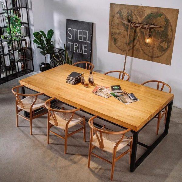 工业风实木铁艺培训桌工作台简易办公桌会议桌洽谈桌长条桌椅组合